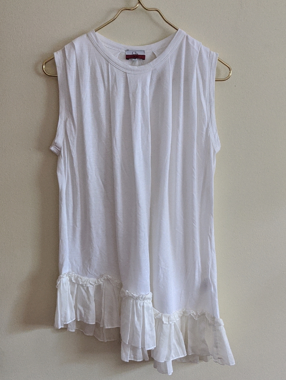 Clu Sleeveless White Ruffle-Hem Tank Top Size S